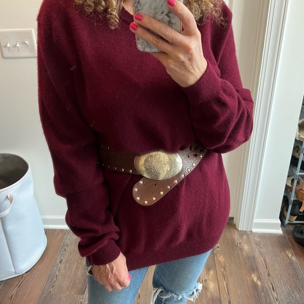 Pure 100% cashmere Wine burgundy red cozy grandpa sweater size XL